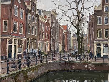 A painting of an ordinary street in Amsterdam.